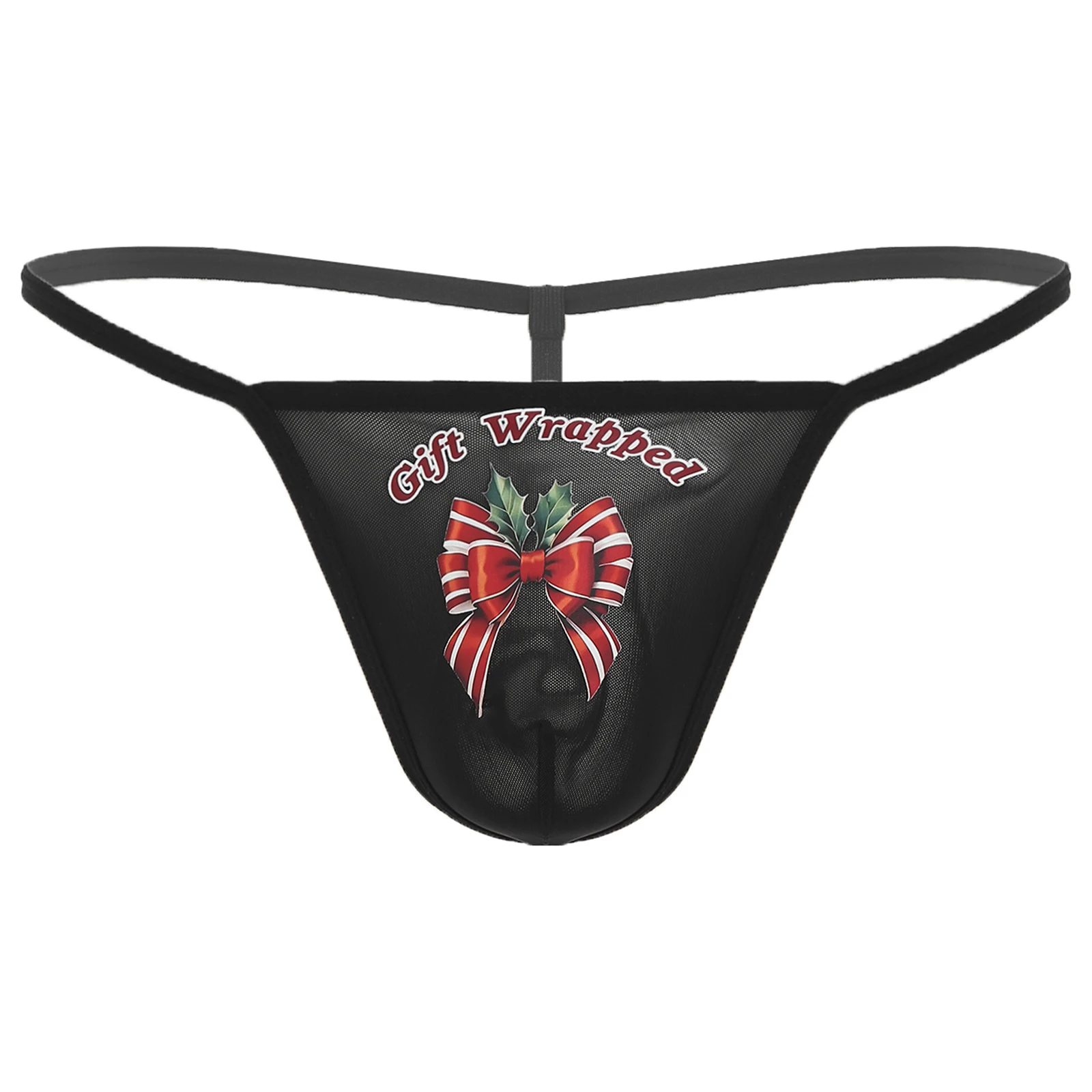 

Men Alluring Letter Print Thong Sheer Mesh Bulge Faux Pearl String T-back Low Rise Thong Underwear for Dating Night Couple Games