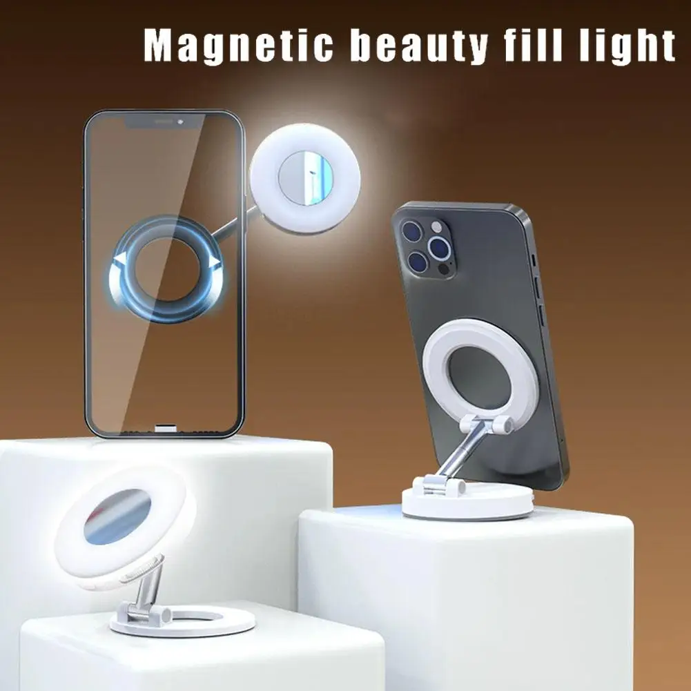 2in1 Foldable Magnetic Phone Holder Rechargeable Fill Light Travel Makeup Smartphone Portable Desktop Selfies Video Selfie Light