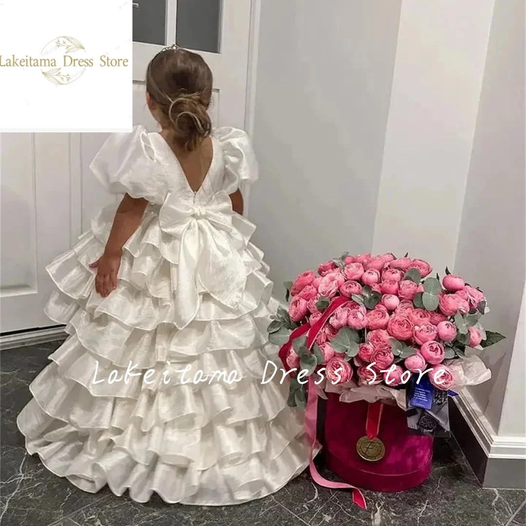 Vestido de cetim puffy menina com laço, florista em camadas, festa de aniversário, princesa, concurso, vestido de primeira comunhão, casamento infantil