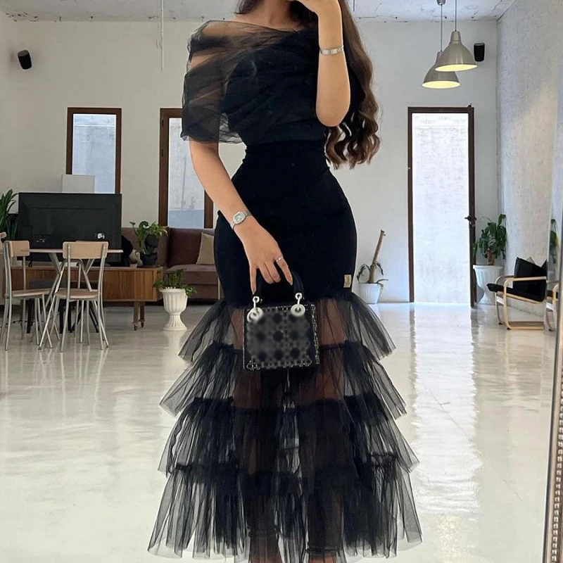 2023 New In Women Summer Tull Dresses Black Long Formal Evening Party Dresses Dress