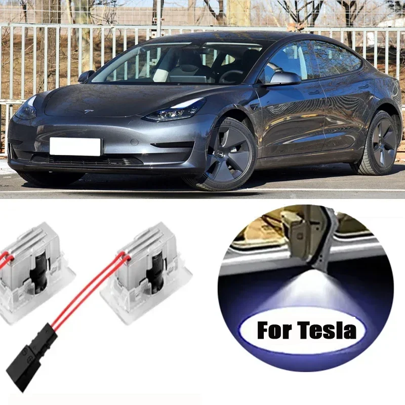 Car Door LED Logo Projector Footlight Welcome Light Ghost Shadow For Tesla Model 3 Model S Model Y Model X Accessories (2 Packs)