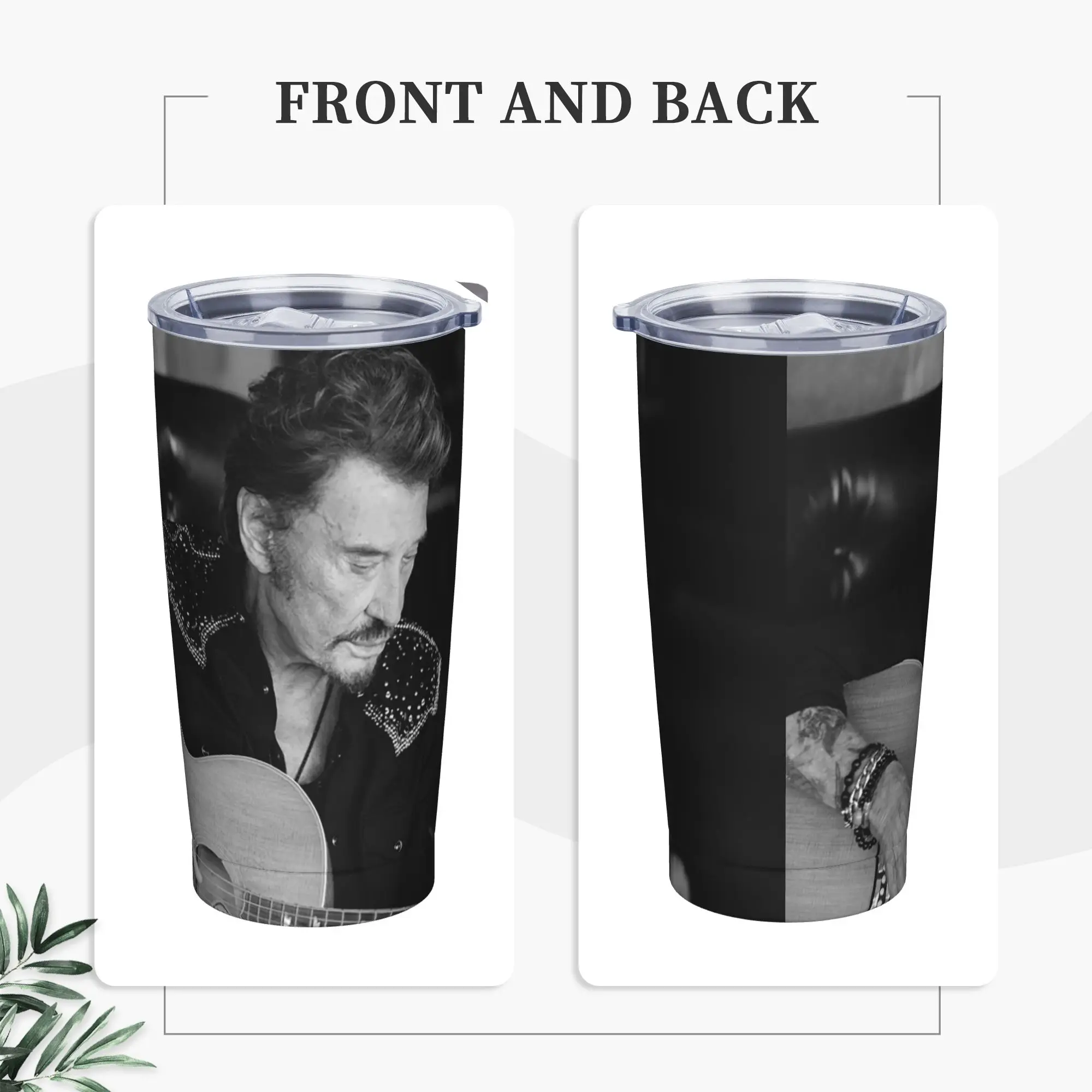 SInger Johnny Hallyday Tumbler Vacuum Insulated  Coffee Cups with Lid Straw Office Home Mug Hot Cold Drink, 20oz