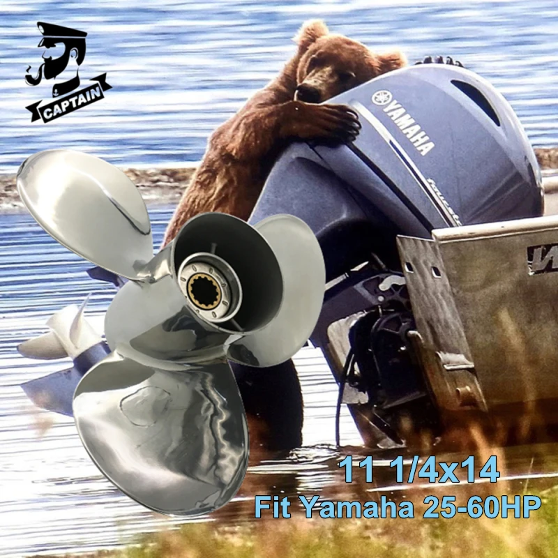 Captain Boat Propeller 11 1/4x14 Fit Yamaha Outboard 25HP 30HP 40HP 48HP 50HP 60HP 13 Tooth Spline Stainless Steel Marine Parts