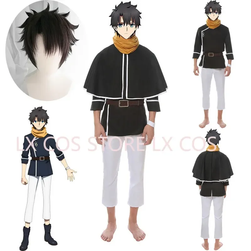 6pcs/set Game Fate Fujimaru Ritsuka Cosplay Costume FGO Grand Order Men Black Top Cloak Yellow Scarf Halloween Costume Outfits