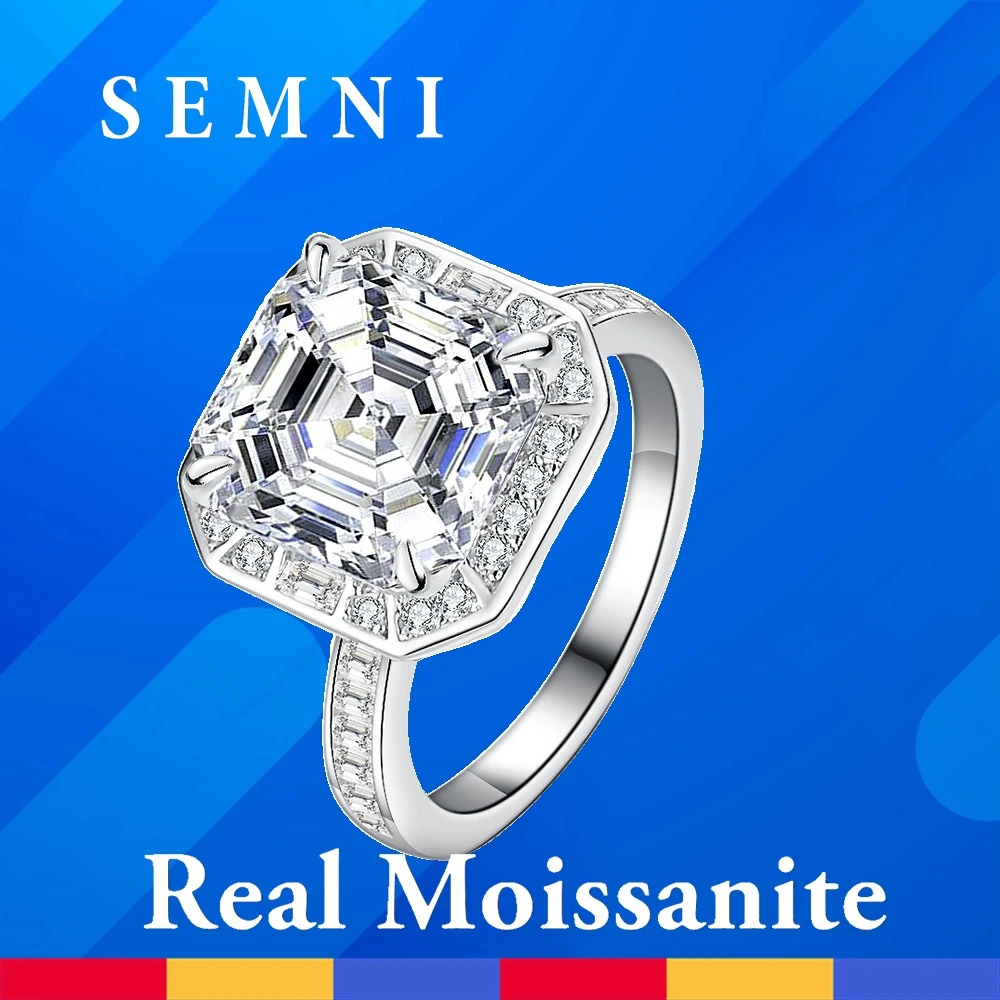 

SEMNI 5.0CT Asscher Cut Moissanite Diamond Ring for Women 925 Sterling Silver Powerful Band Fine Jewelry Birthday Party Gift