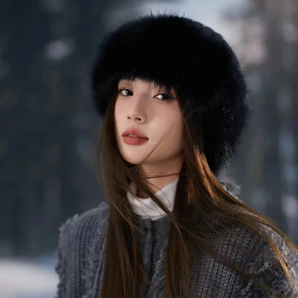 سماكة الشتاء المرأة الدافئة الفراء قبعة دون حافة الباردة واقية قبعة بيسبول دافئة أدوات الاحترار حماية الأذن قبعات الصياد #4