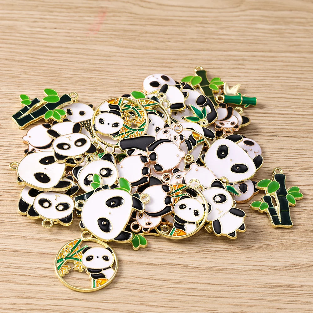 Tusember 10 Stück gemischte Tier-Anhänger, Emaille-Einhorn-, Hasen-, Muschel- und Panda-Charms für die Schmuckherstellung, Ohrringe, Halsketten, DIY-Armbänder – Detail 3