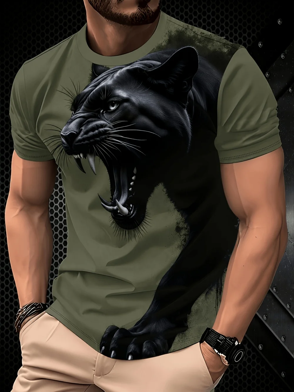 Neue Sommer-Mode Herren T-Shirt O-Ausschnitt Kurzarm-Oberteil Coole Leoparden 3D-Druck Herren T-Shirts Streetwear Herrenbekleidung – Detail 3