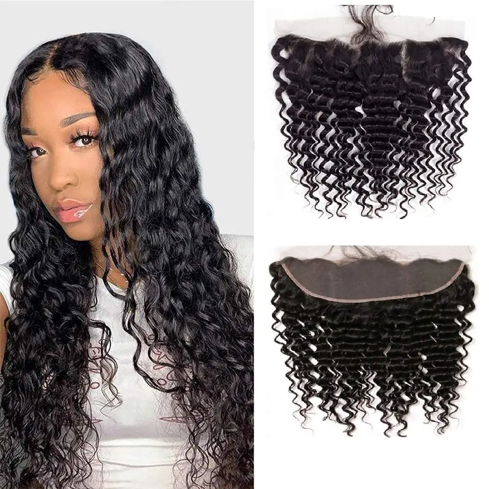 13x4 Lace Frontal Only Deep Wave 13x4 Full Frontal Invisible Lace Closure Only Virgin Hair For Woman Melt Skin Pre Plucked