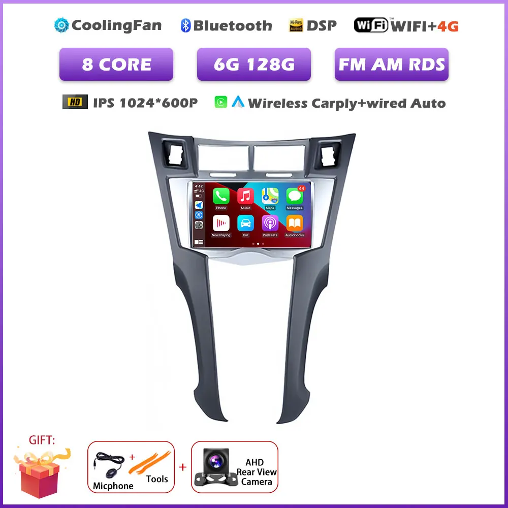 7 inch autoradio voor Toyota Yaris 2005-2011 met Carplay, Android 16, navigatie, GPS, multimedia, videospeler en Bluetooth.