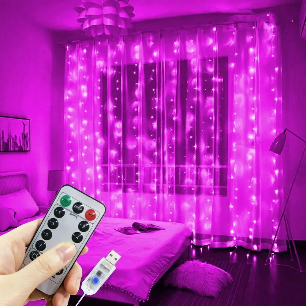 Christmas Curtain Garland LED String Lights USB Remote Holiday Decorations Fairy Lights for Home Bedroom Wedding Birthday Party