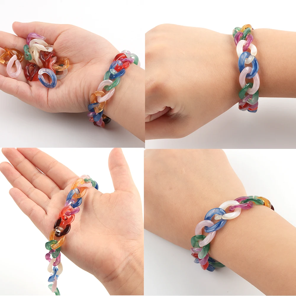 100 Pieces 14*19mm Acrylic Dyeing Feel Open Chain Insert Ring DIY Jewelry Making Necklace, Bracelet, Luggage Accessory Materials
