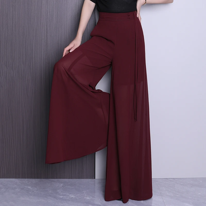 

Женская летняя юбка-шорты с высокой талией и широкими штанинами, тонкая, в пол, из полиэфирного волокна, для повседневной носки