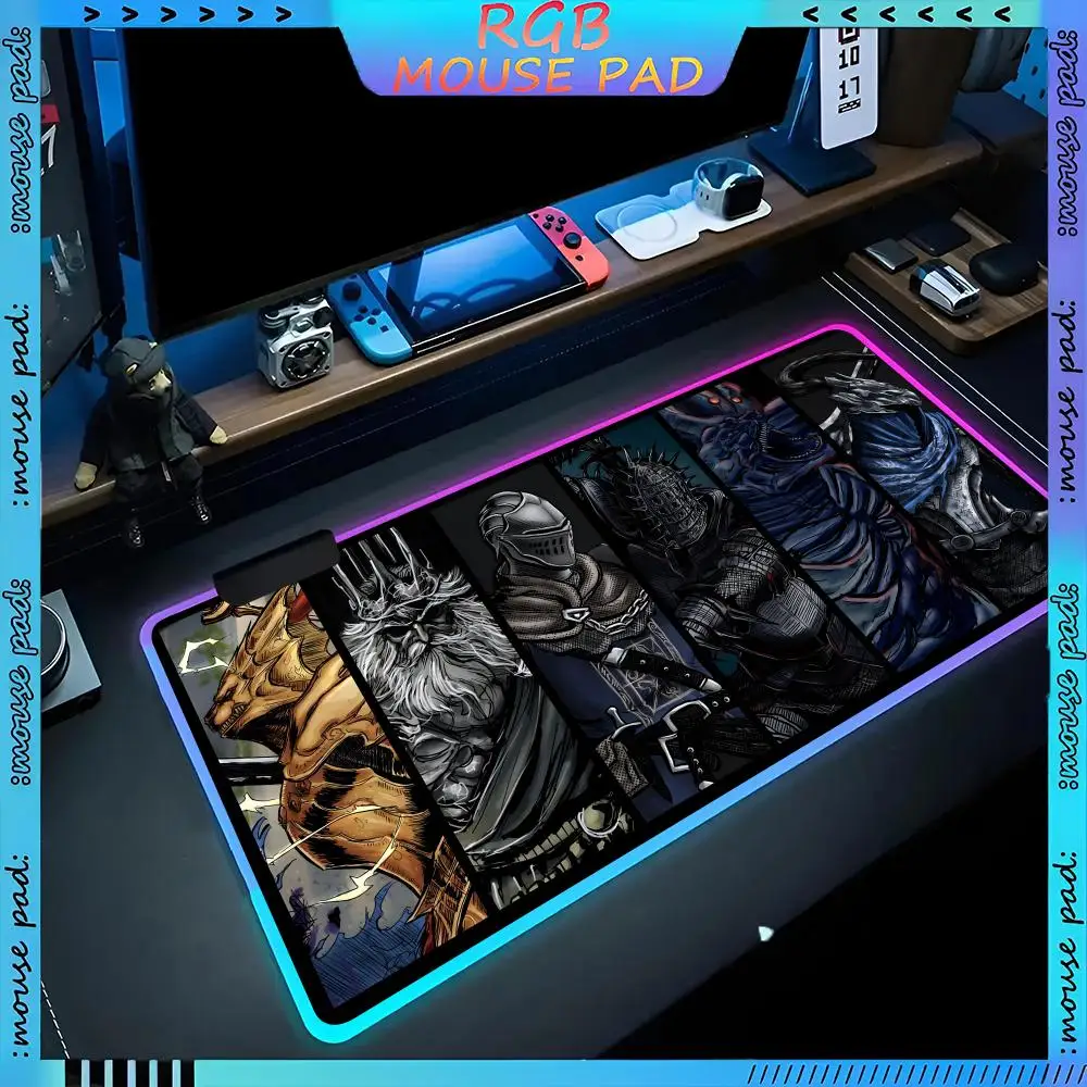 Classic Games Dark Souls  Mouse Pad RGB Pc Accessories LED Game Desk Mat E-sport Table Protector Neon Keyboard Mat Backlit Carpe