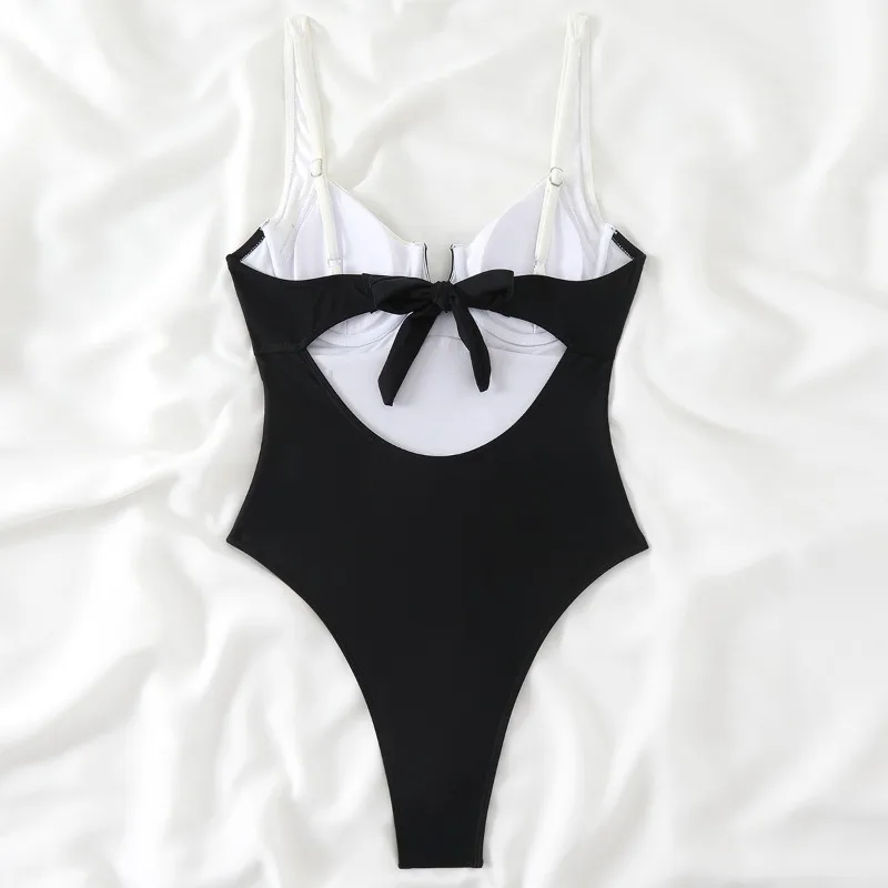 2025 neue Schwarz Weiß Einteiligen Badeanzug Sexy Solide Bademode Frauen Badeanzug Strand Backless Monokini Badeanzug Weibliche