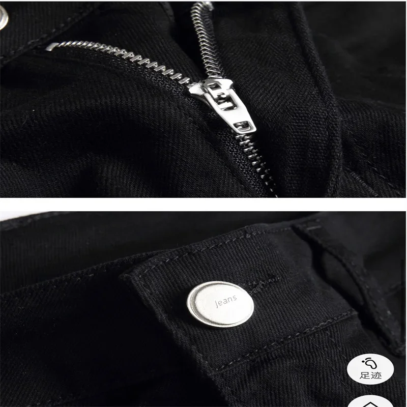 Men's Five-Pointed Star Embroidery Jeans Speckle Paint Micro Chapters High Elastic Soft Breathable Trend Abrasion Black Summer 2