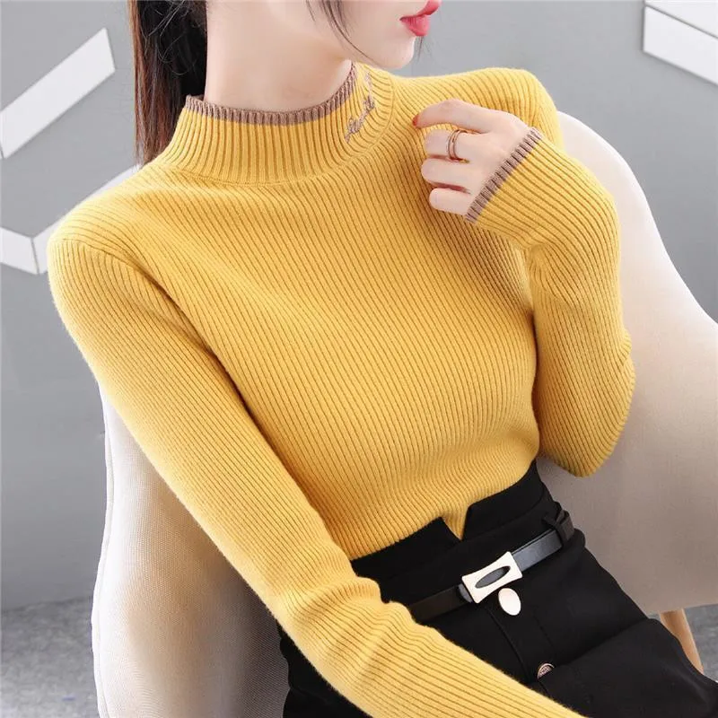 Semi-turtle nNeck Women's Bottoming Undershirts Coat 2025 Autumn Winter New Female Knitwear Fashion Jacket With Slim Sweater.