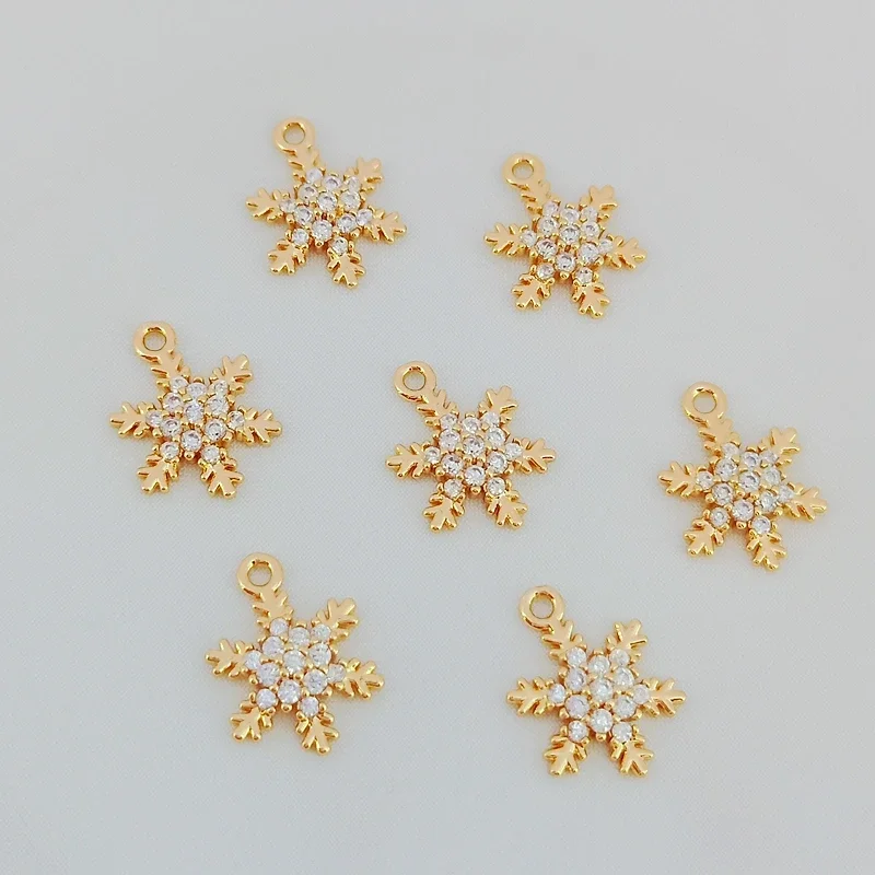 

Натуральное золото 14 карат, циркон, кулон в виде снежинки, браслет с шестиугольной звездой, кулон, аксессуар ручной работы своими руками, 10 мм