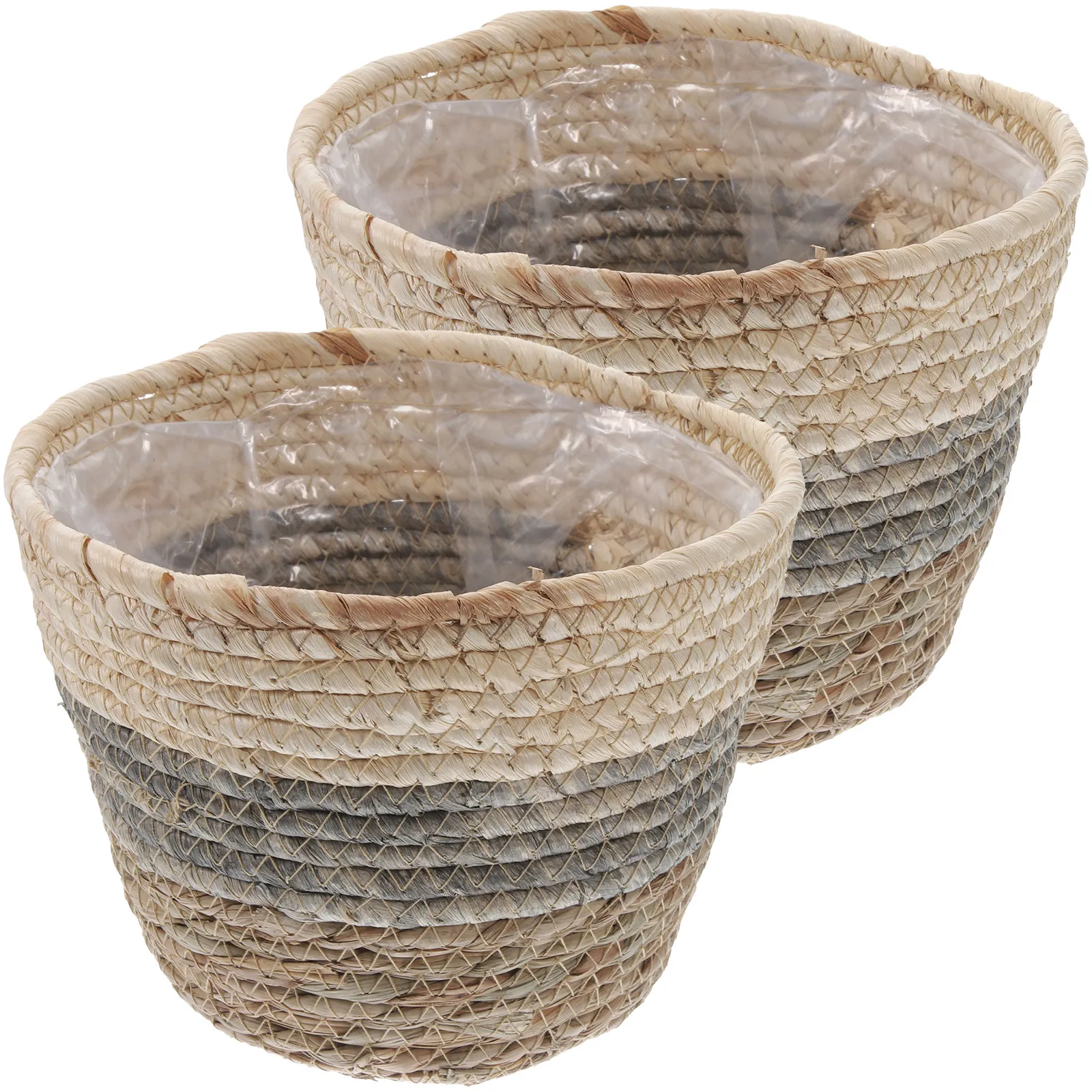 

2Pcs Woven Straw Flower Baskets Decorative Planters Large Capacity Plant Holders for Garden Balcony Desktop Indoor