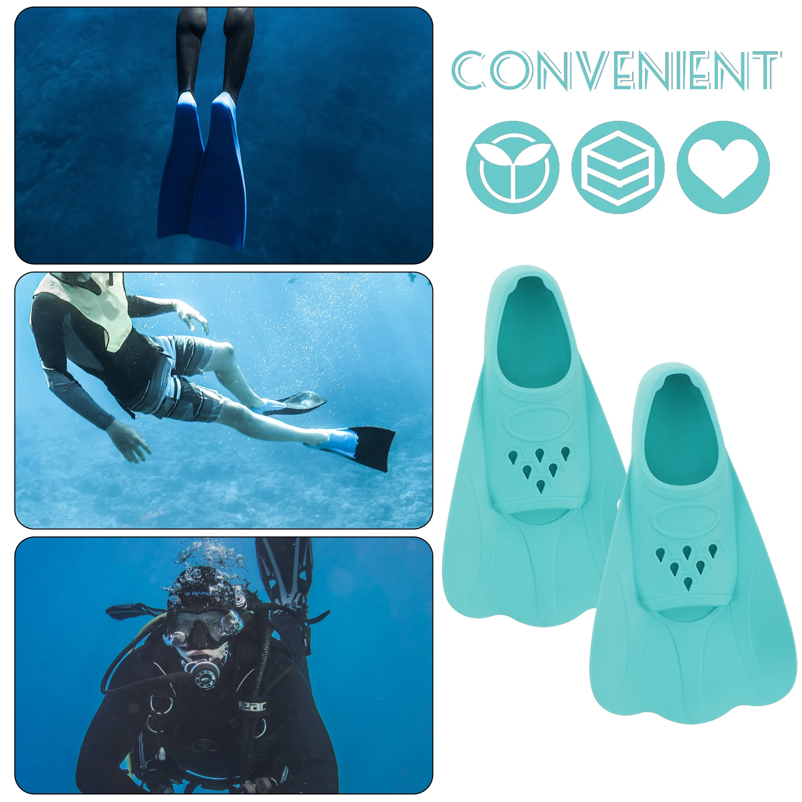 

Silicone Short Flippers for Kids Adults Green XS27 29 Lightweight Diving Snorkeling Shoes Frog Shoes Travel Friendly