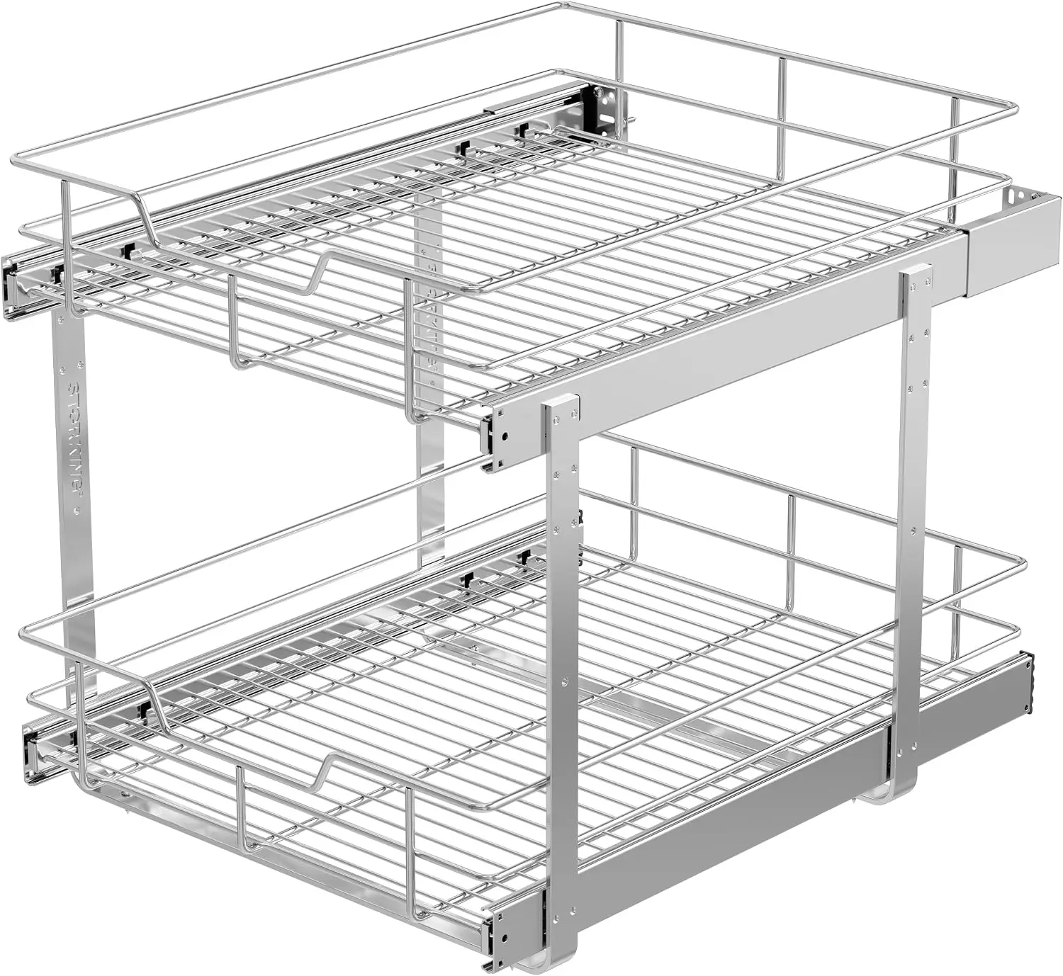 2-Tier Pull Out Cabinet Organizer 18"W x 22"D, Heavy Duty Slide Out Drawers for Kitchen, Chrome-Plated