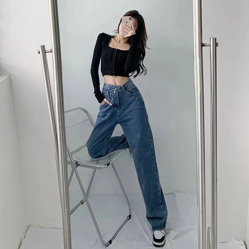 

Denim women's summer 2025 new retro design cross high waist slimming straight leg pants