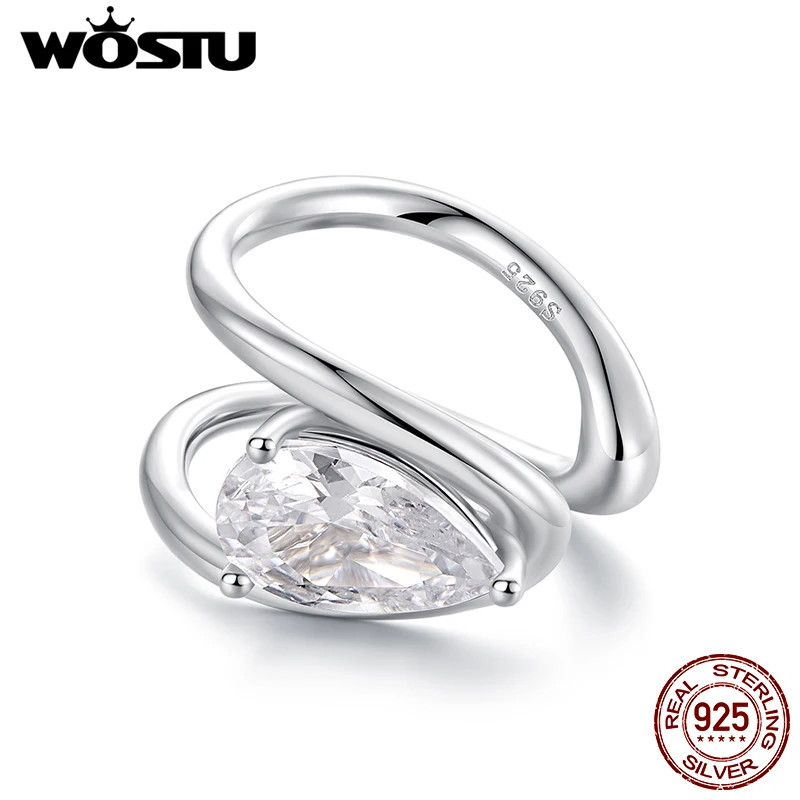 WOSTU-pendientes originales de Plata de Ley 925 con circonita de pera solitaria grande, manguito de oreja de hélice para mujer, regalo elegante y delicado