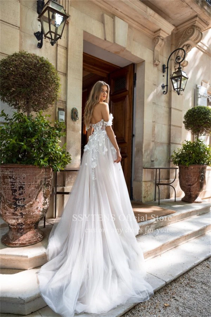 SSYTENS High Split Wedding Dresses For Women Sleeves Sweetheart Bridal Gowns Customized Lace Robes Delicated Vestido De Novia