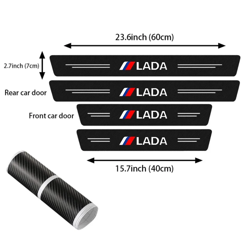 Carbon Fiber Car Door Sill Sticker Scuff Scratch Threshold Strip for Lada Logo Niva Largus Xray Granta Protect Film Accessories