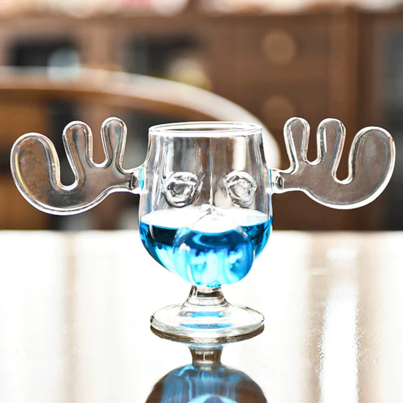 Creative Elk Glass Cup High Borosilicate Cute Reindeer Cup Antler Wine Beer Water Juice Milk Glasses Christmas Upscale Gift