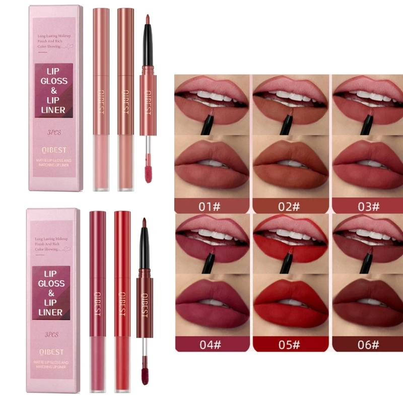 2Pieces Professional Waterproof Lipliner Pencil Smooth Natural Lip Liner Pen C1FF