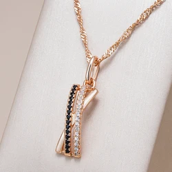 Kinel Fashion Black With White Natural Zircon Pendant Necklace Women Luxury 585 Rose Gold Color Vintage Pendant Daily Jewelry