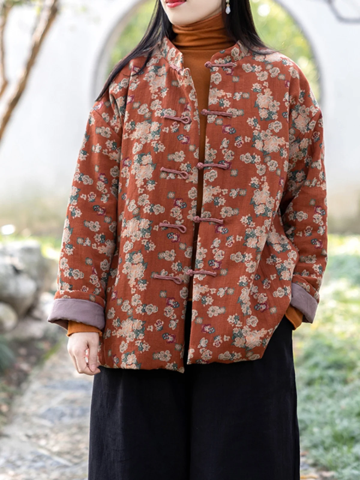 

Thiened ort Cotton Jaet for Women with Button Print Retro Loose Sle Small Cotton Coat Jiangnan Ethnic Sle Winter Coat