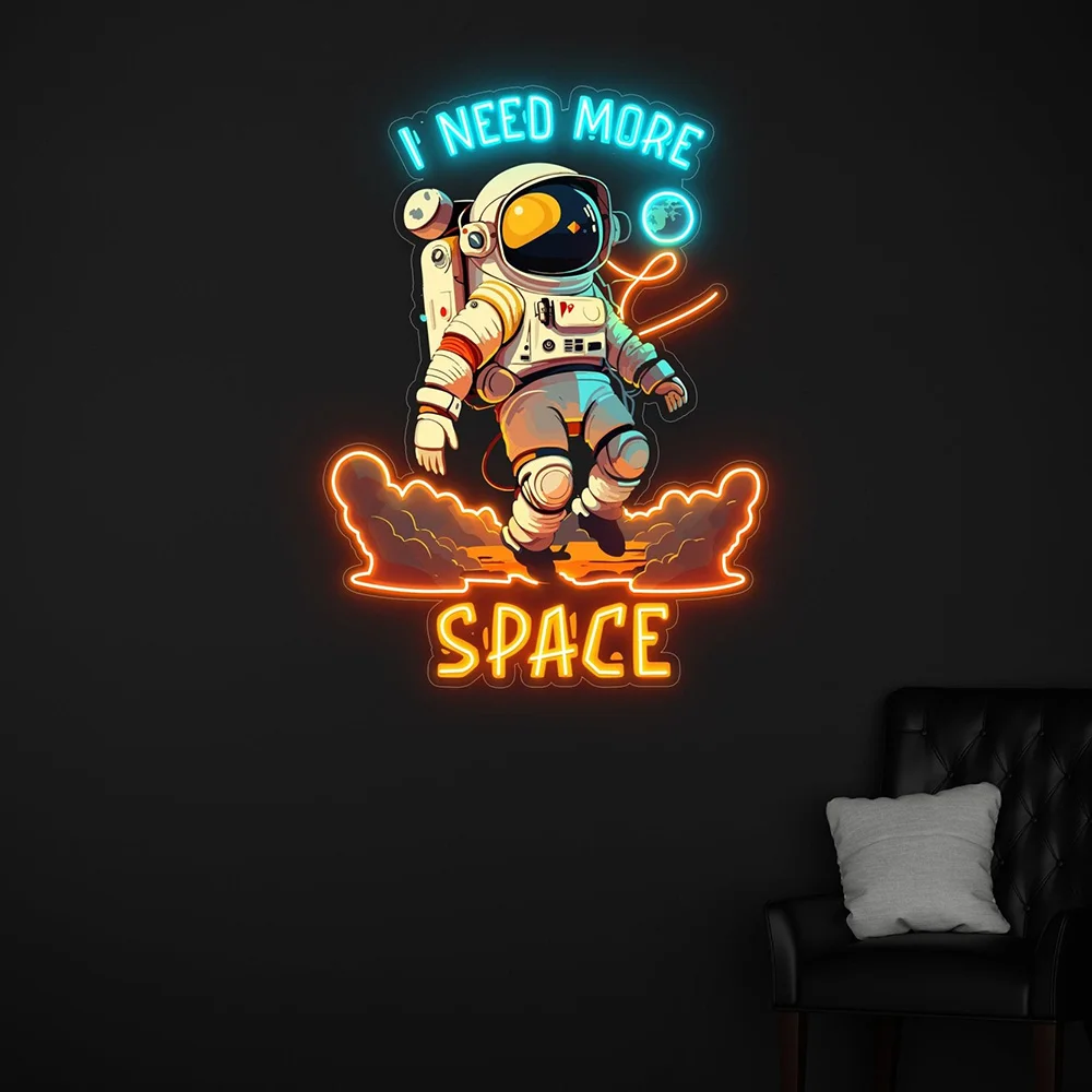 

I Need More Space Astronaut Neon Sign Handmade Living Room Gaming Room Wall Decor Led Light Sign Personalized Kids Gifts