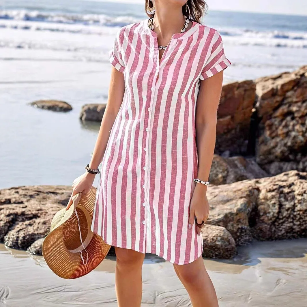 

2025 Summer Women's Fashion Loose Casual Elegant Striped Shirt Top