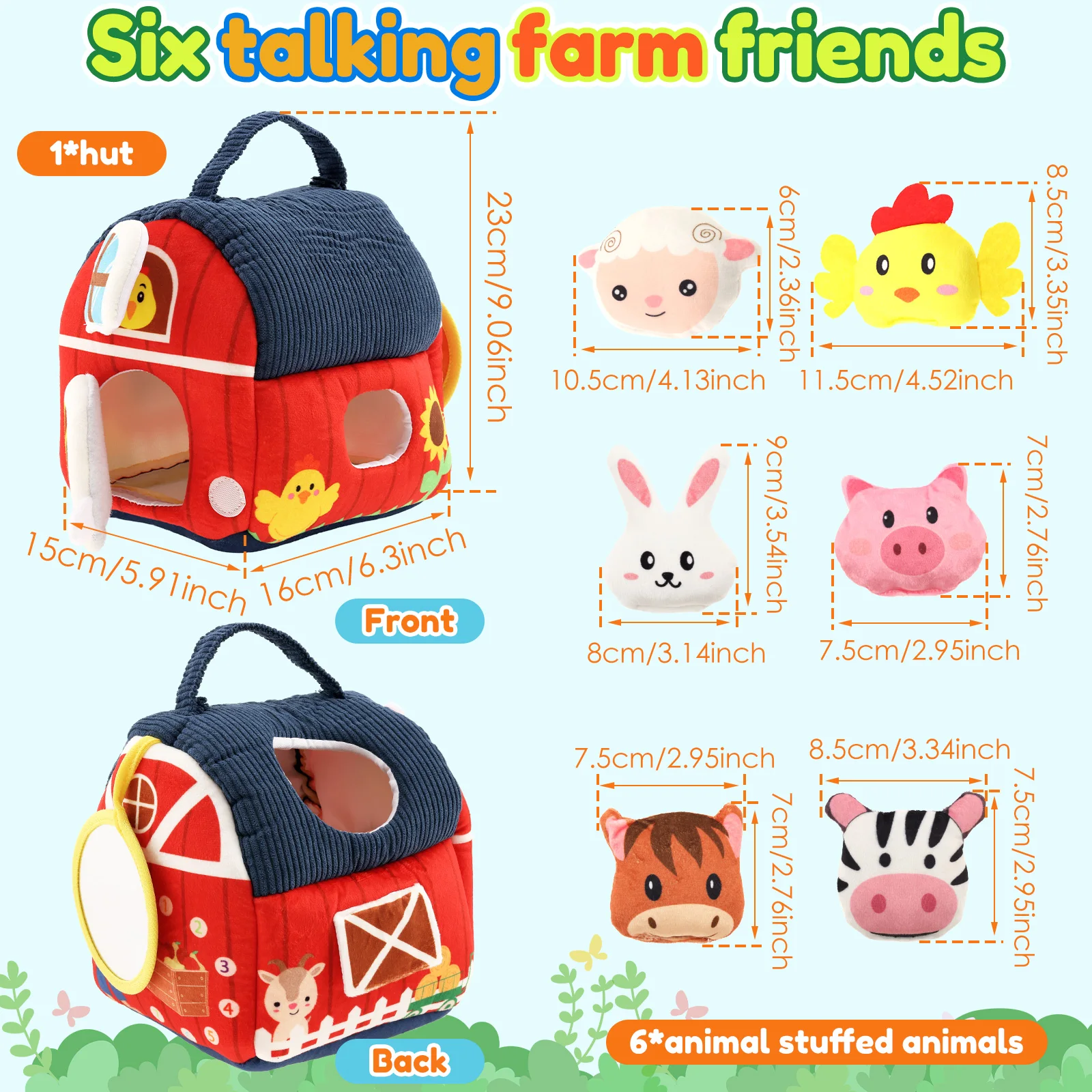 Baby Montessori Toys Portable Stuffed Farmhouse Animals Toy Educational Learning Activity Sensory Toys for Ages 6 Months and Up