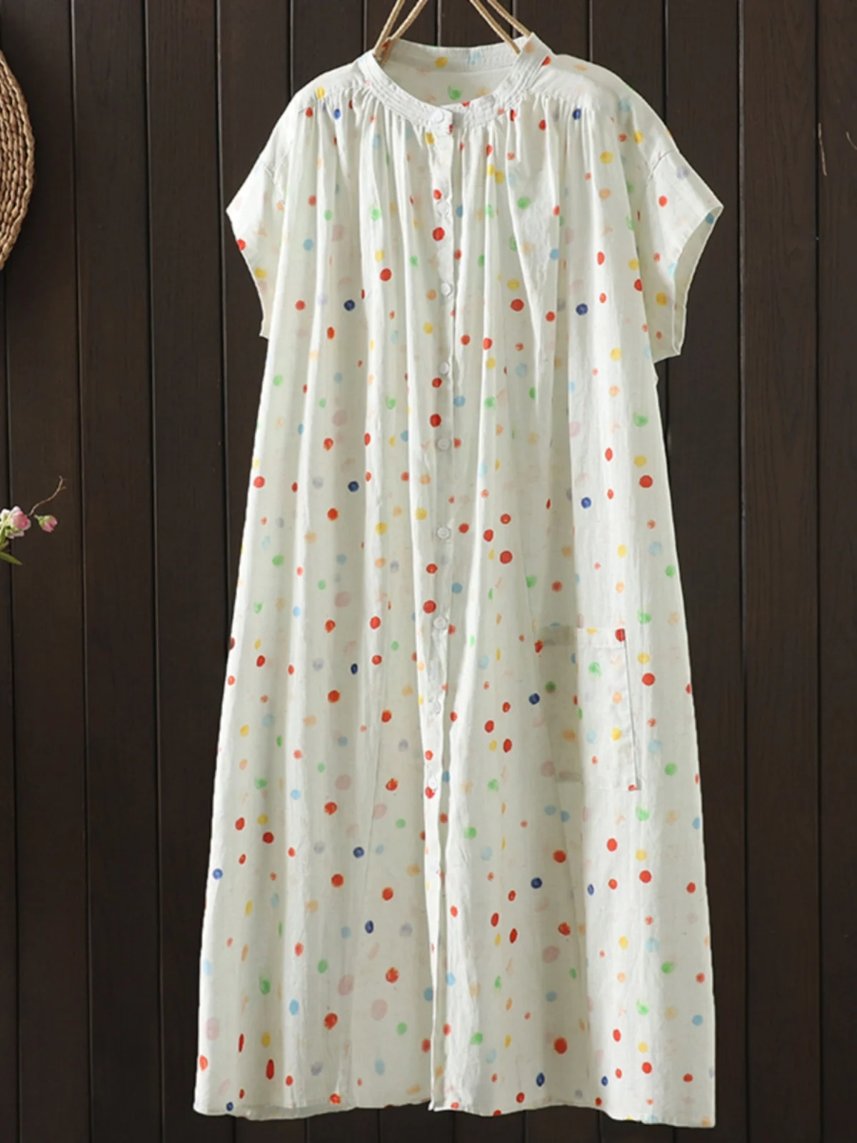 Verano fino lunares lino irt Dr mujer suelto adelgazante Casual lino Dr japonés bosque chica Sle A-Line...