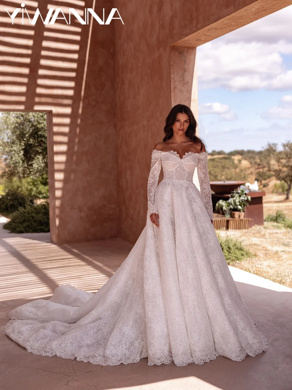 Luxurious Embroidery Beaded Lace Wedding Dress Off Shoulder A-line Floor-length Bridal Gown Customized Elegant Dresses For Bride