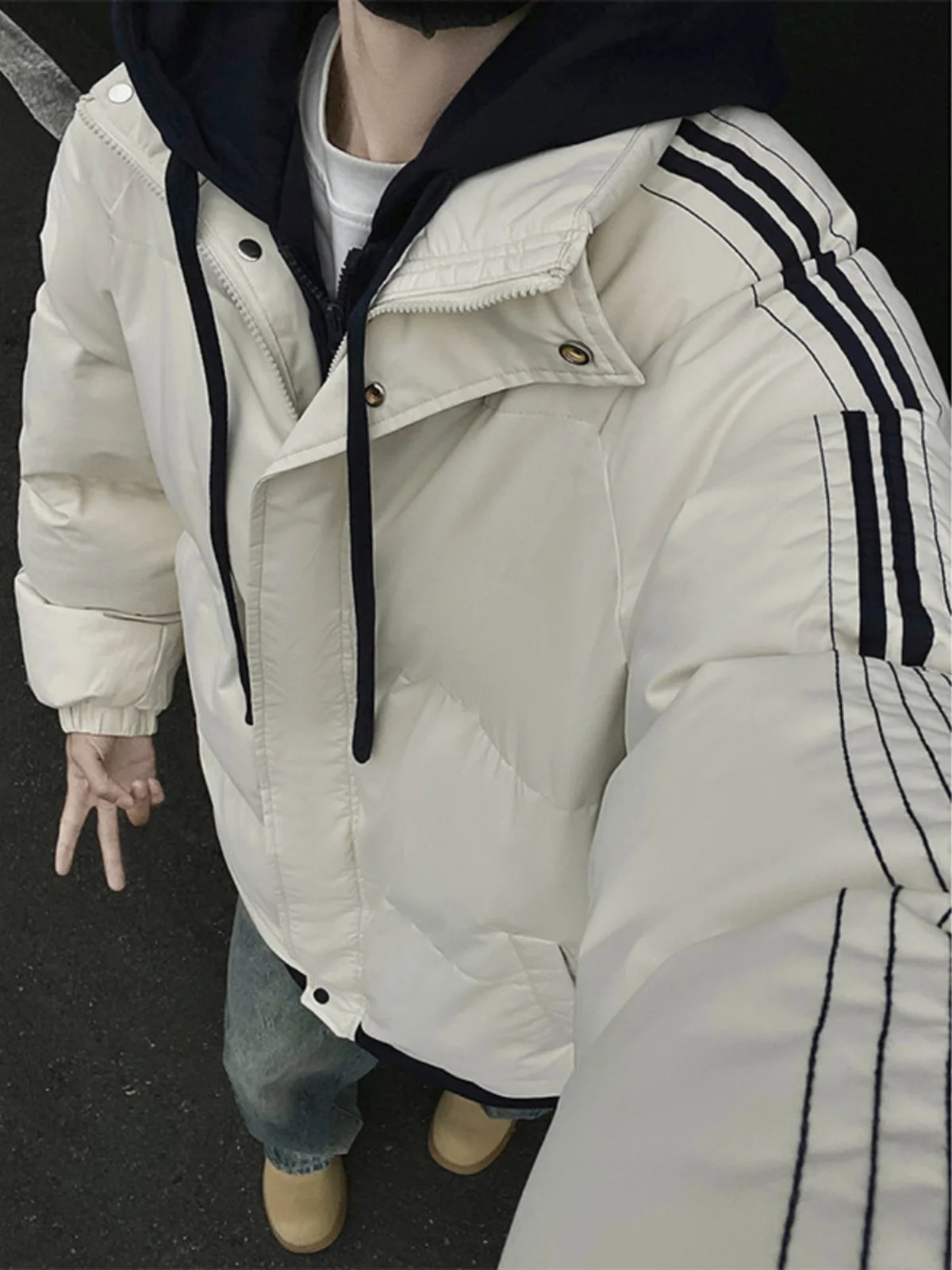 

Men's Thiened Hooded Jaet Tee Stripe Design Winter Warm Cotton Padded Coat Casual Loose Fit Youth Faion Couples Outer...