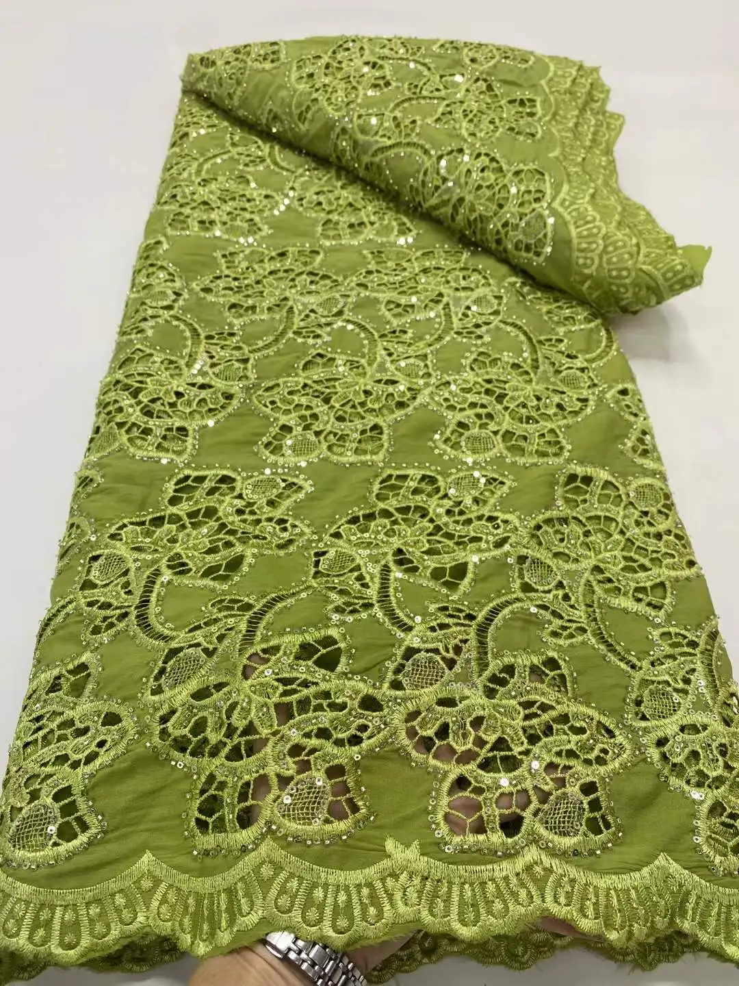 

Green!Good quality African net lace fabric with sequins,wholesale embroidered French tulle lace for party/wedding dress DP