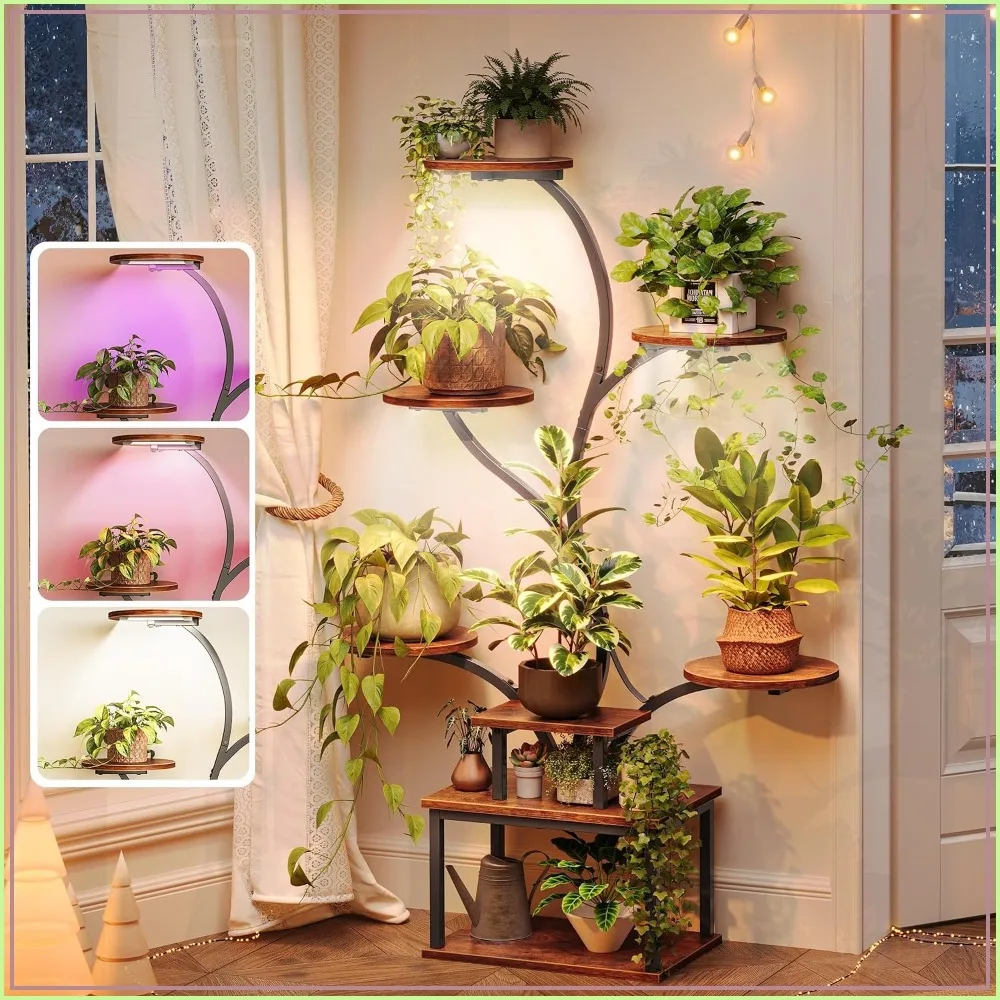 51 Inch Plant Stand with Grow Lights, 8 Tiered Indoor Plant Shelf