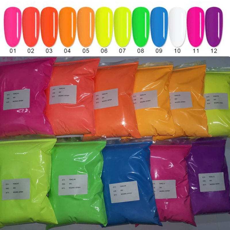 100g Neon Nail Acrylic Powder 12 Colors Bulk Fluorescent Crystal Powder Building Extending/Carving Nail Art Polish Powders*H58OI