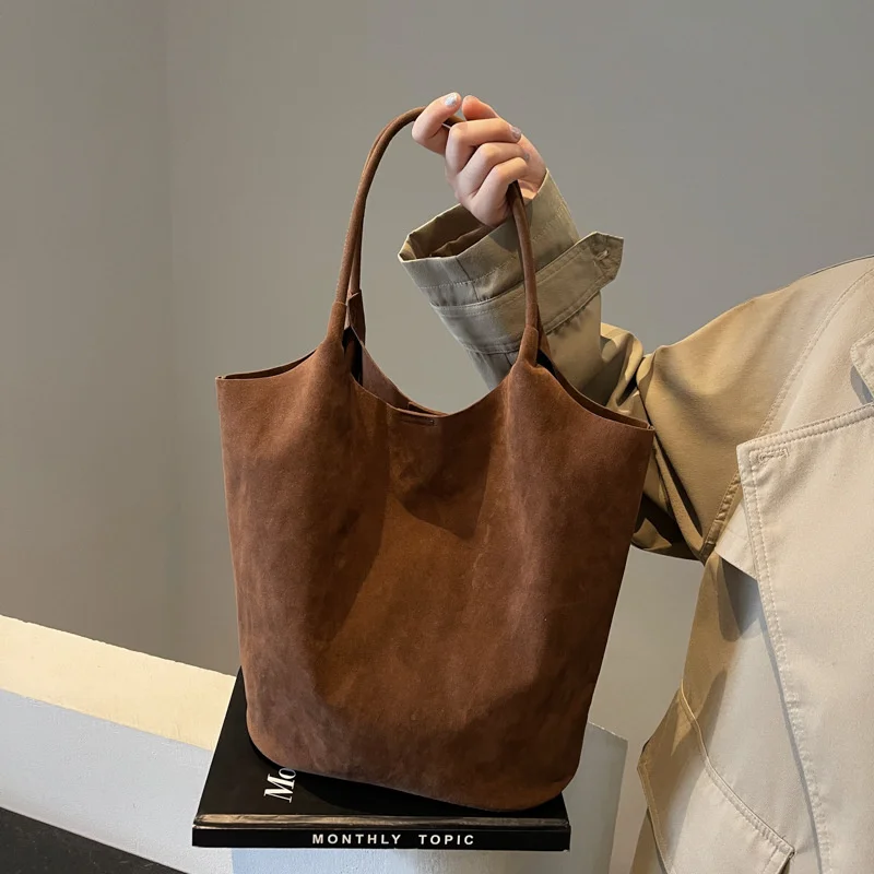 Retro-Damen-Umhängetasche aus Wildleder, neue einfarbige Farben, hohe Kapazität, lässige Tragetasche mit Reißverschluss, vielseitiges Nähgarn zum Basteln – Detail 11