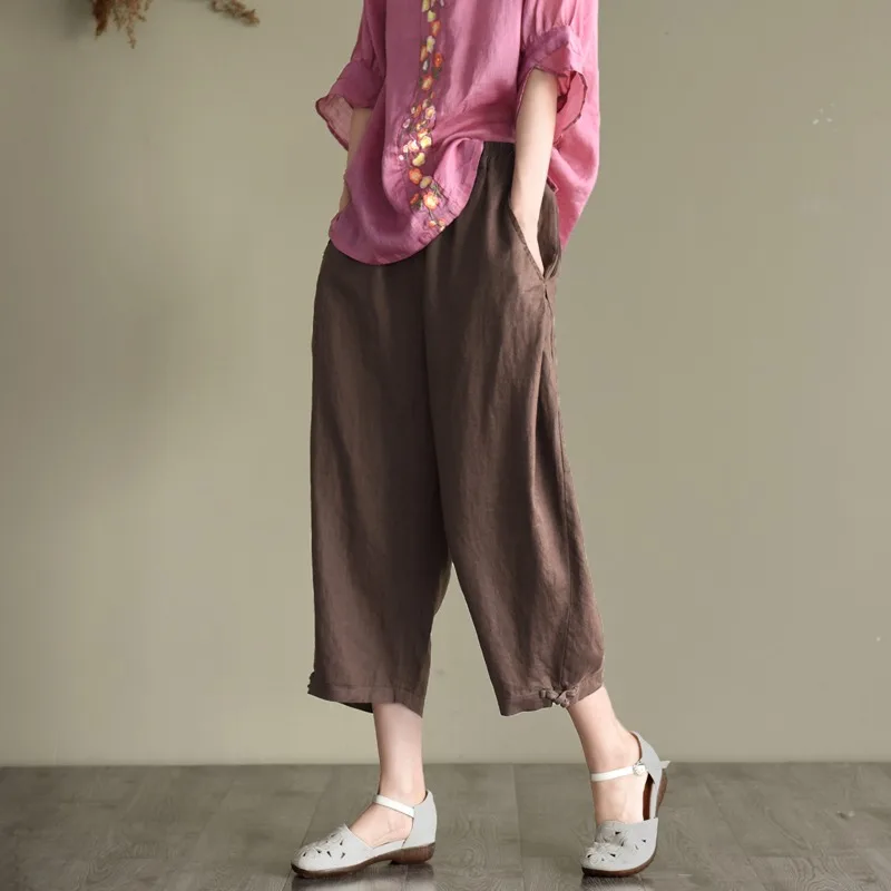 Retro Artistic Lantern Pants Loose Slimming Harlan Nine-Piece Women's Cotton Linen Blend Casual Trousers High Waist Commute S...
