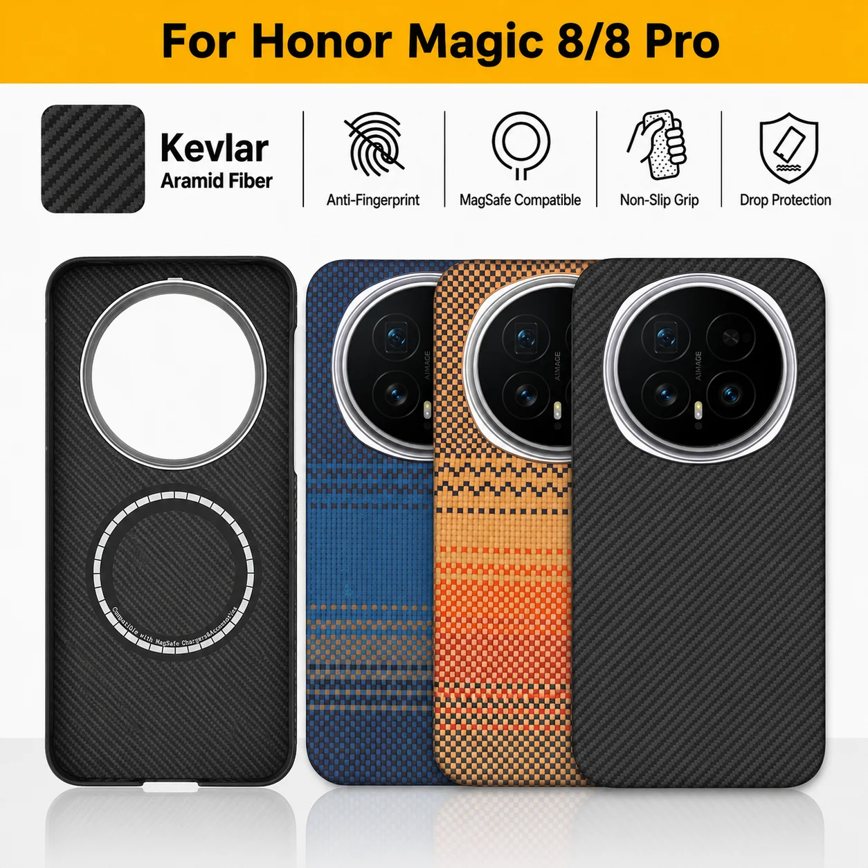 100% Kevlar Aramid Carbon Fiber Case For Honor Magic 8/8 Pro With Magsafe Luxury Cover Magnetic Ultra-Thin Phone Back Case