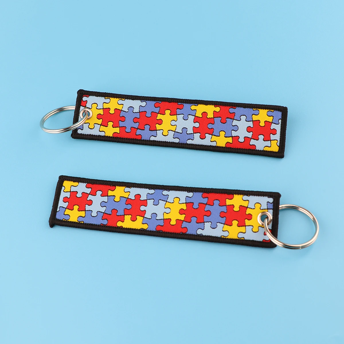 Autism Awareness Puzzle Embroidery Key Fobs Key Pendant Key Tag Motorcycle Keychain for Car Key Ring Nurse Doctor Accessories