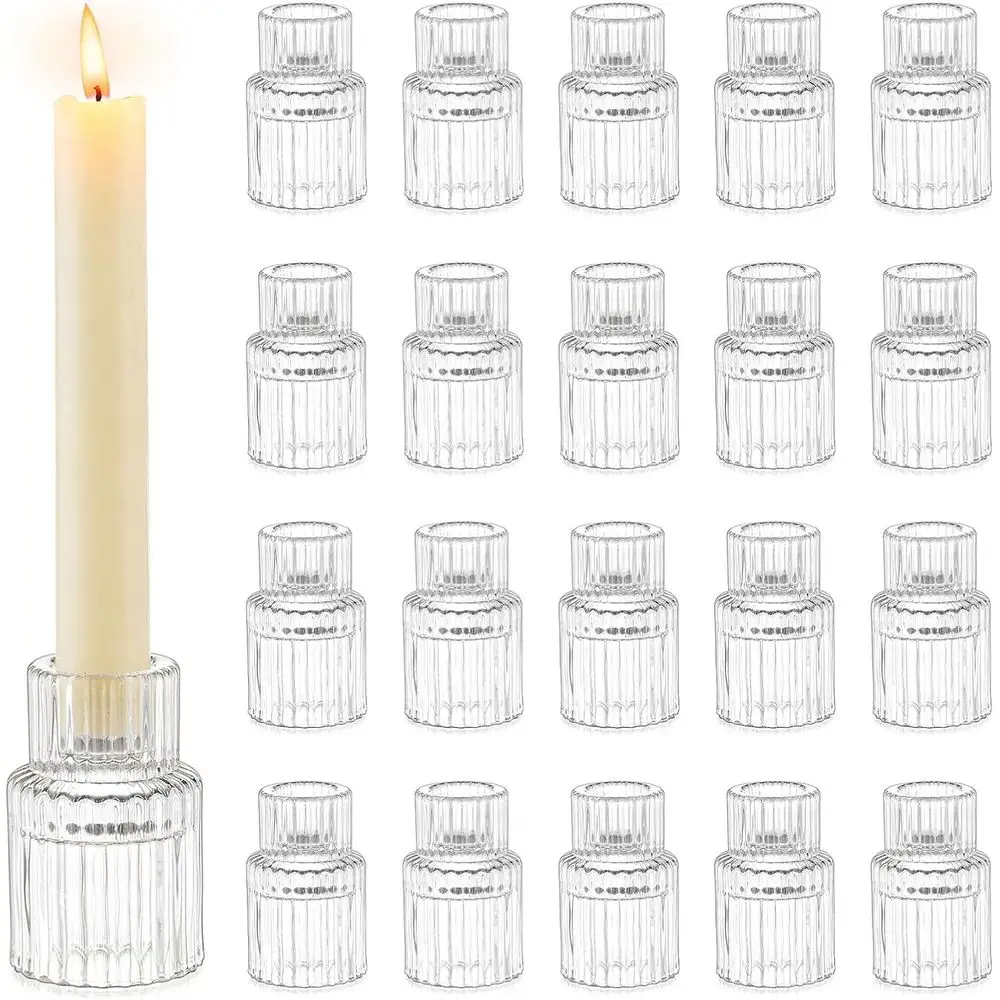 

Набор из 20 прозрачных маленьких конических стеклянных подсвечников - украшения для свадебных и праздничных столов, идеально подходят для Рождества и гостиной.