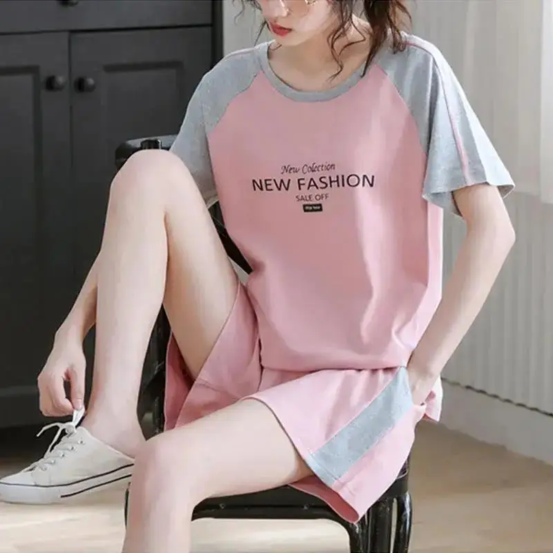 Pajama Set For Women In Summer, New Fashionable And Loose Fitting Korean Short Sleeved Shorts, Reducing Age Slimming, Casual