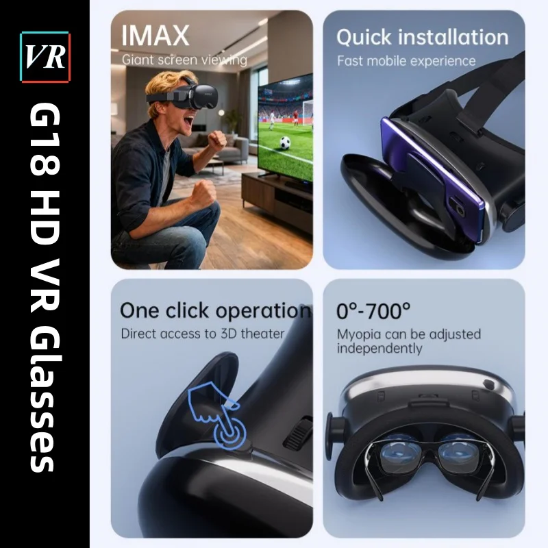 G18 Virtual Reality VR Glasses Huge Screen 4K 3D Glasses Cardboard Box VR Headset Helmet for 4.7-7