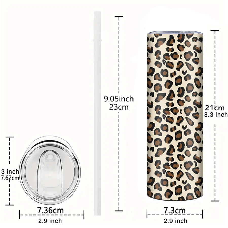 1pc 20oz Sublimation Stainless Steel Water Tumblers With Lid And Straw 3d Leopard Print Series Pattern Insulated Straight Cups